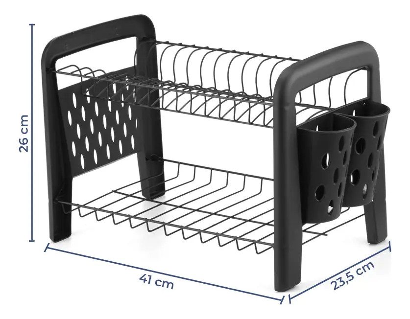 Escorredor Louça/Pratos Aço 12 Lugares Preto Duplo Arthi - imagem 2